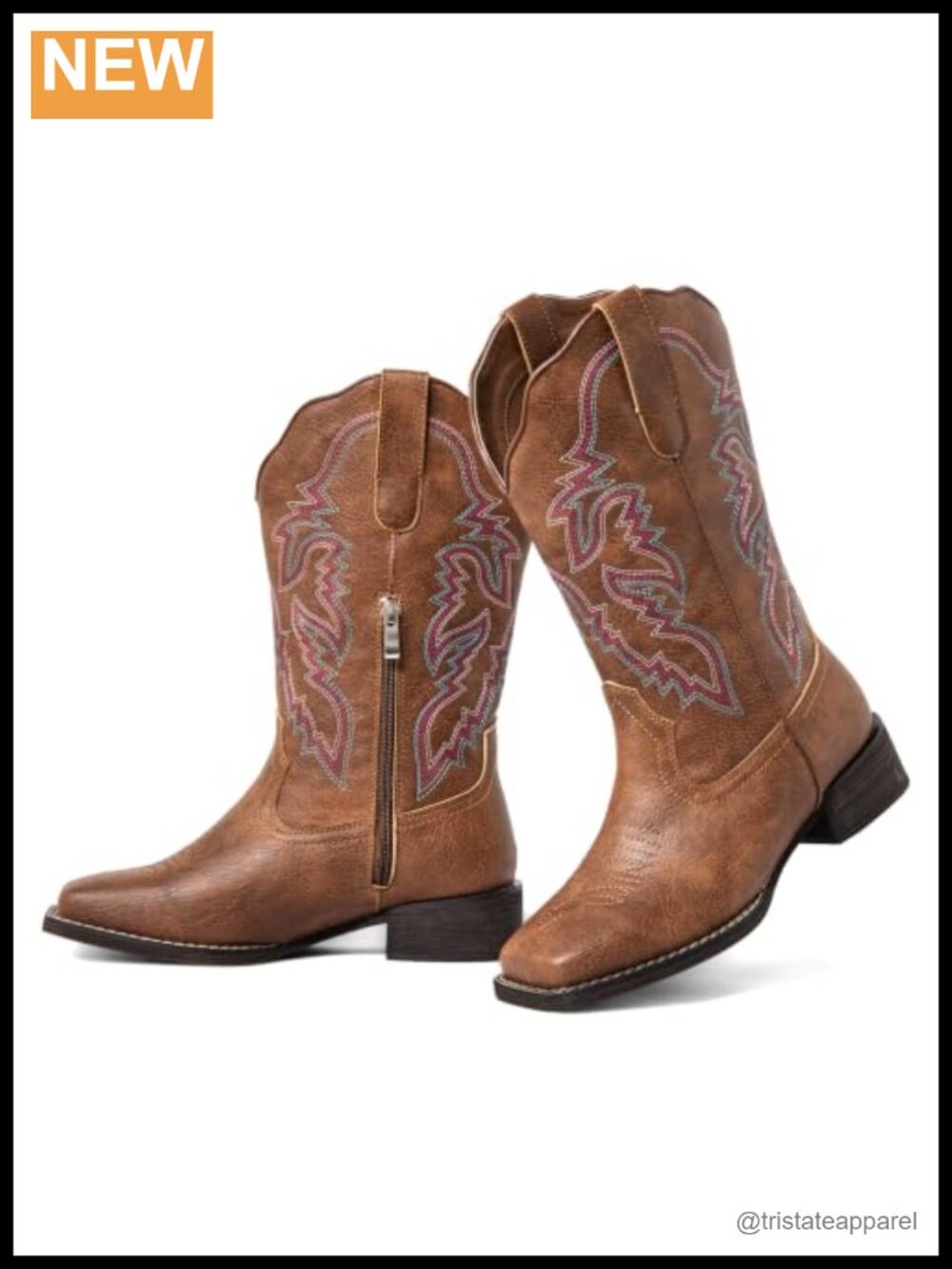 Extra Wide Calf Cowgirl Boots with Side Zipper & Hidden Elastic, Square Toe,